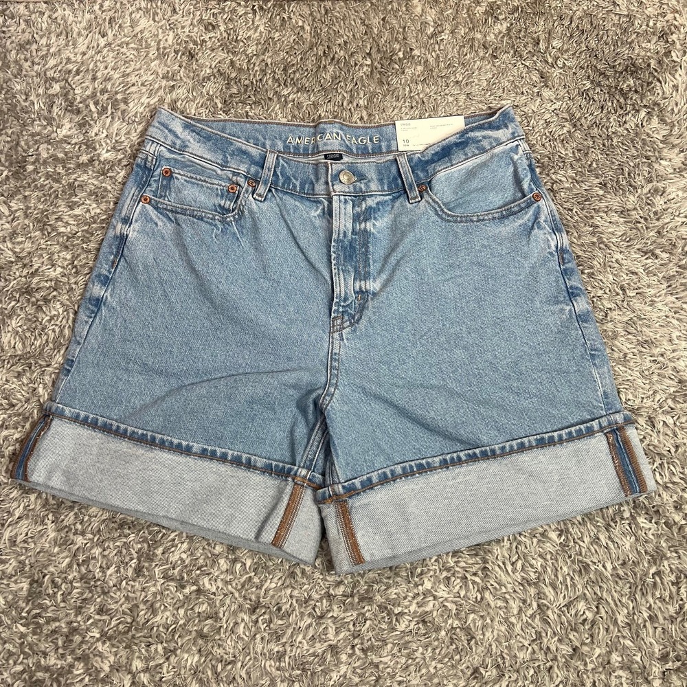American Eagle Strigid Super High Rise Relaxed 6" Denim Shorts Blue 10 (30W)